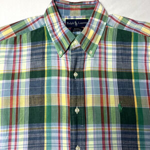 Polo Ralph Lauren Large Blake Cotton Shirt Green Red Plaid Pony VTG 90s‎ Preppy